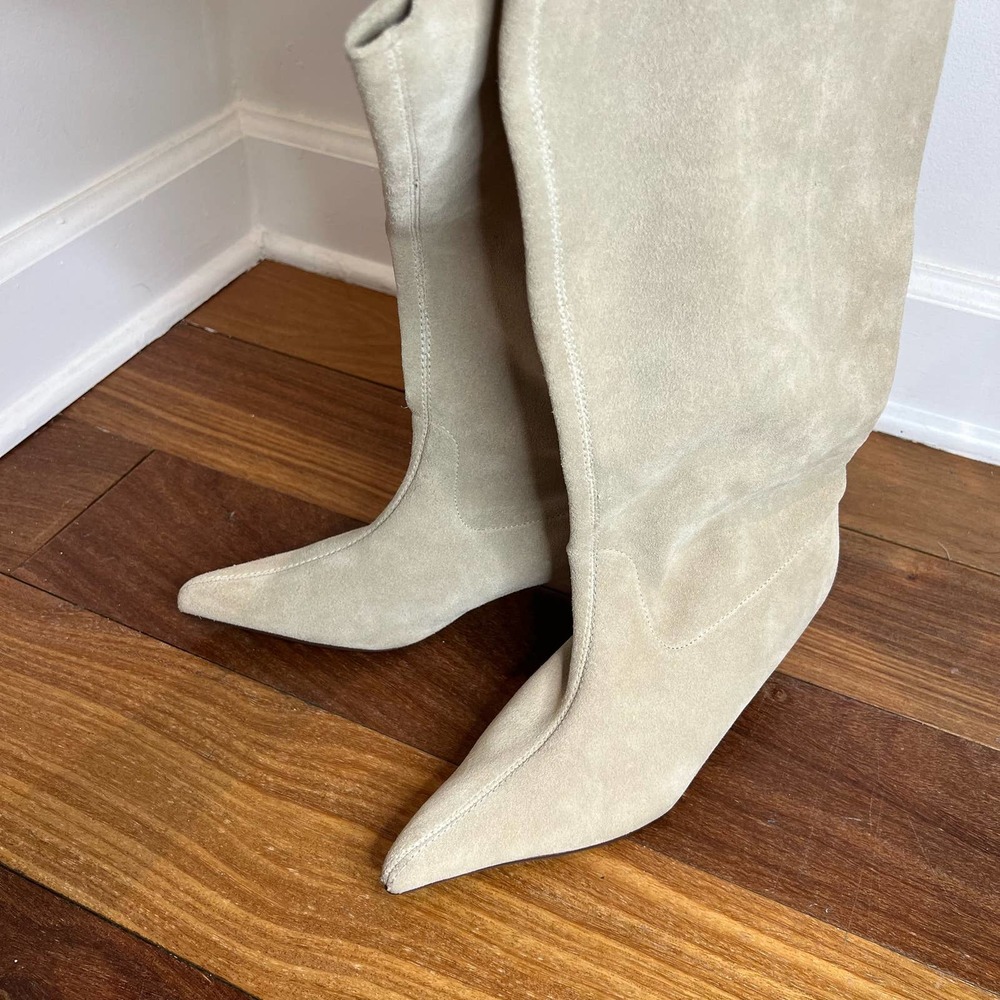 Nine West Y2K vintage suede boots kitten heel beige leather